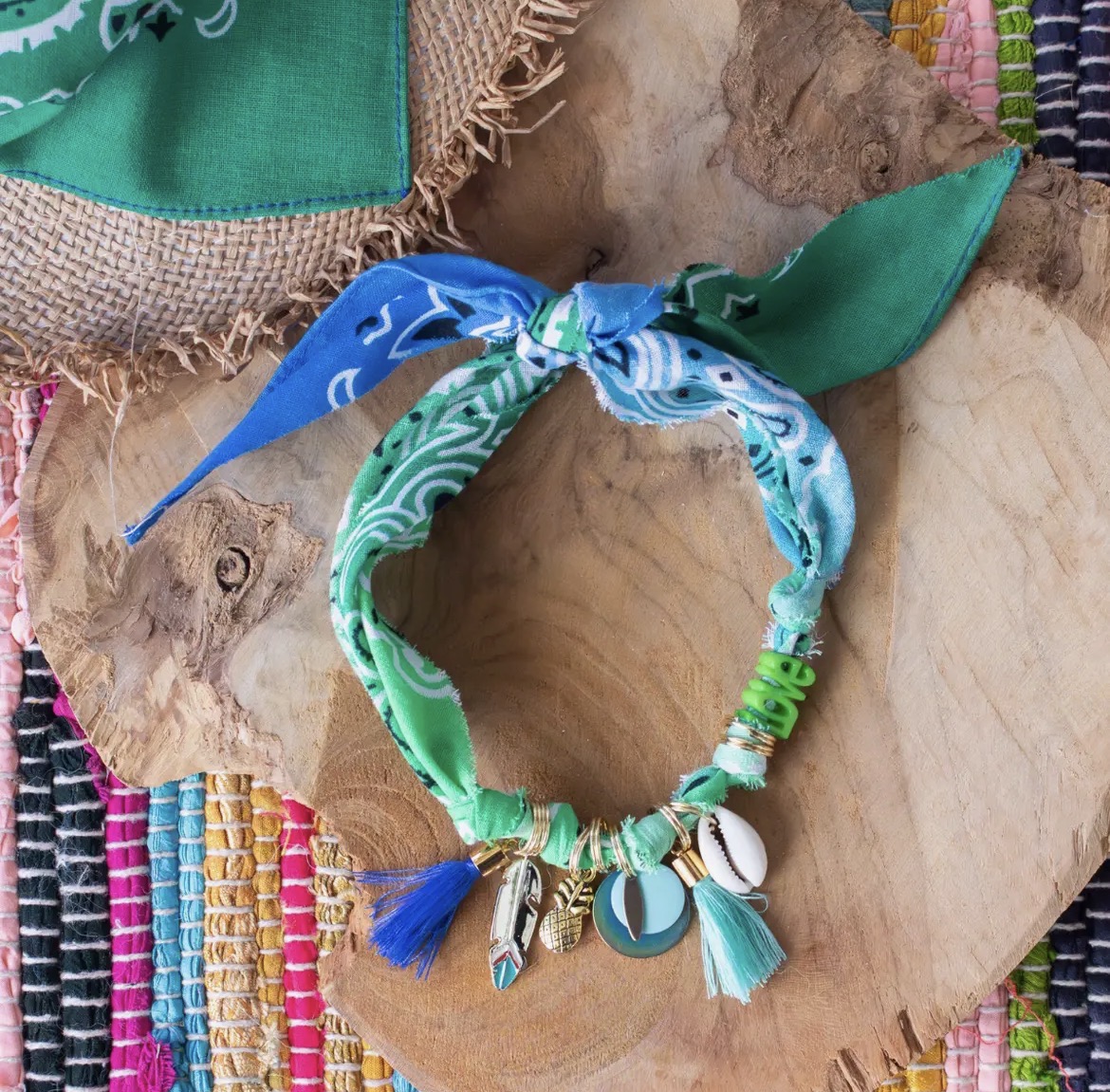 Bandana bleu/vert bijoux